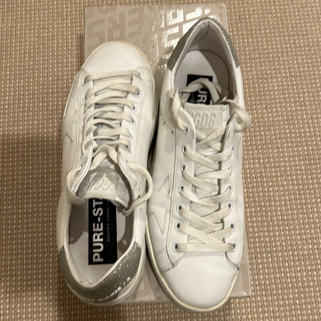 Golden Goose White Leather Low-Top Sneakers With Silver Heel
